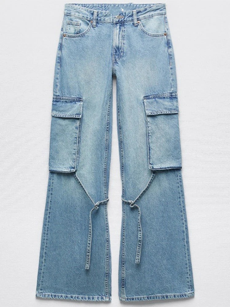 Vintage Denim Lösa raka långbyxor för kvinnor