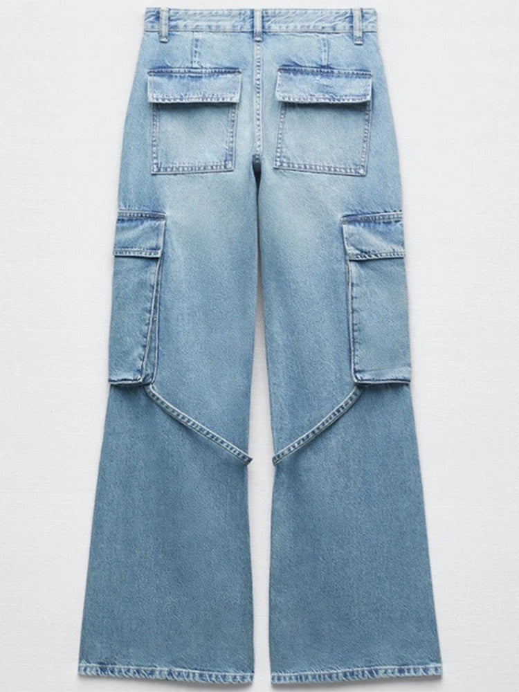 Vintage Denim Lösa raka långbyxor för kvinnor